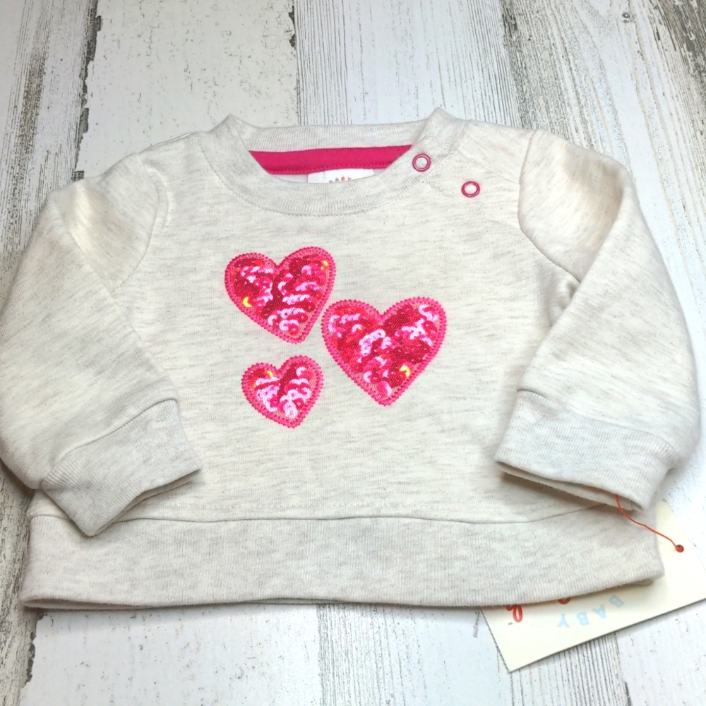 CAT & JACK Newborn Cream Gray heathered Sequin Heart Sweatshirt Baby NEW Newborn
